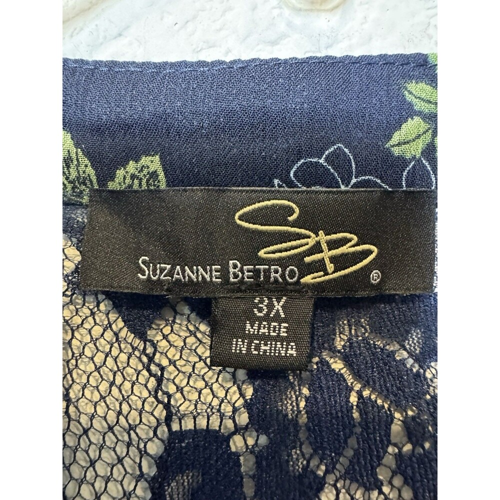 Suzanne Betro Plus Size Weekend Blue Floral Chiffon Lace Velour Boho Blouse 3X - Picture 2 of 10